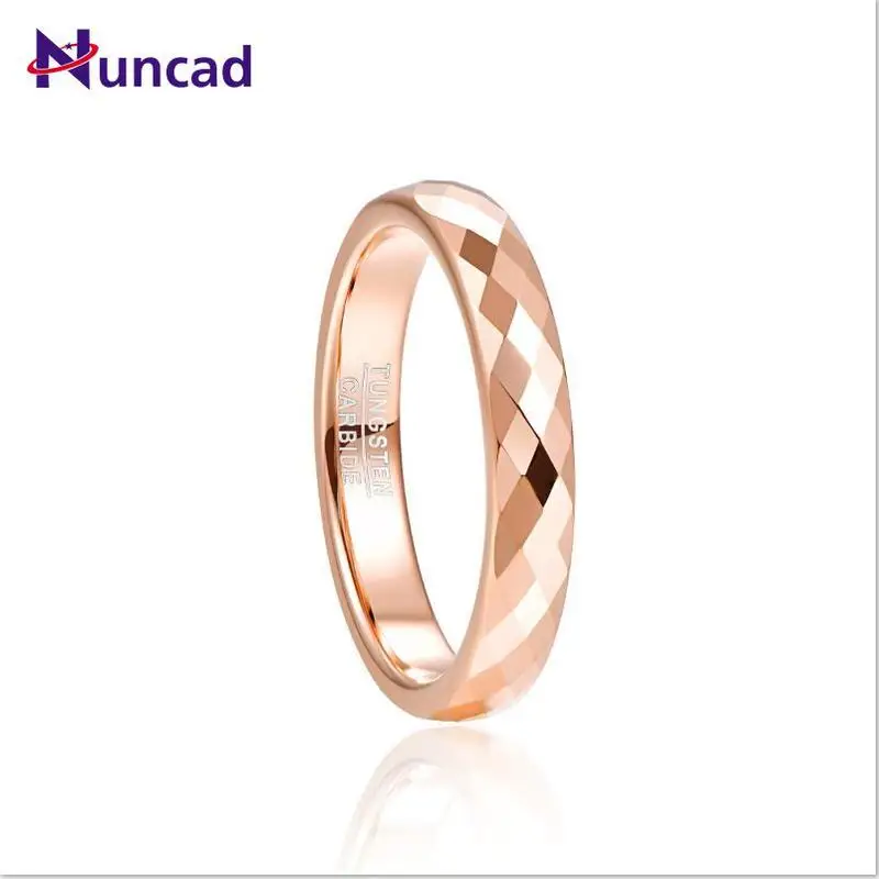 NUNCAD Tungsten Carbide Ring 4mm Width Hammered Finish Rose Gold Color Wedding Band for Women Comfort Fit Rings