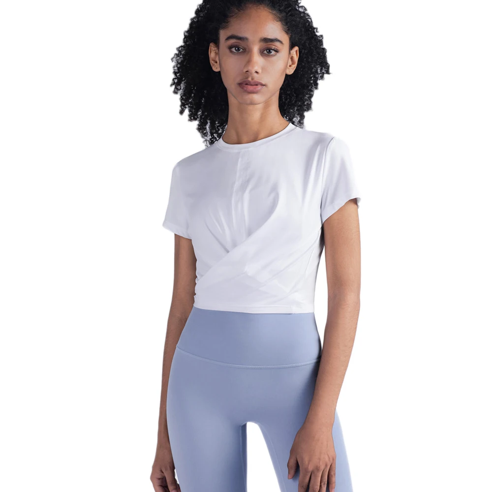 Women Swallowtail tied Up Tops Fit Sports Short Sleeve Yoga T-shirts Fitness Gym breathable Clothes Workout Solid Shirts | Спорт и