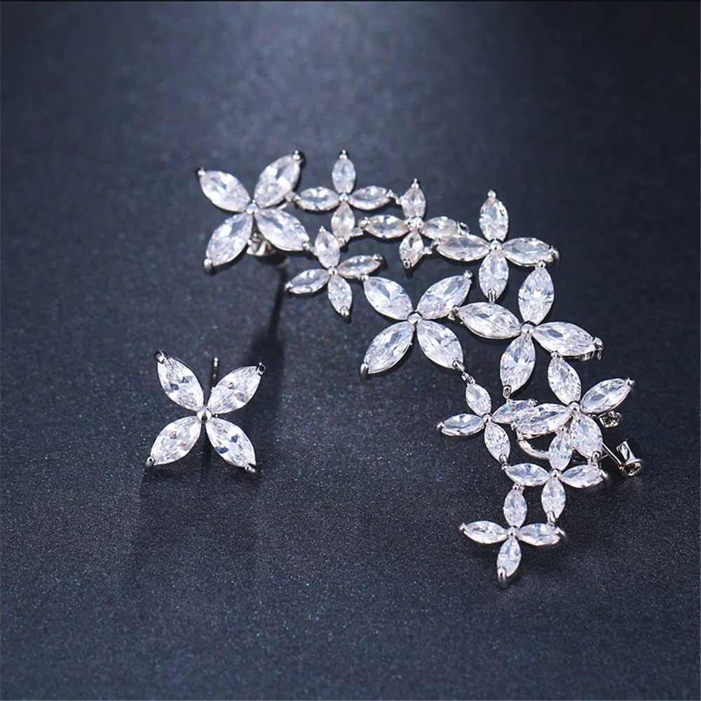 

Ekopdee Luxury Trendy Zircon Flower Stud Earrings For Women Dainty White Color Crystal Clip Earring Wedding Engagement Jewelry