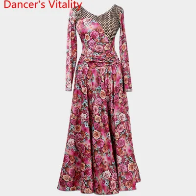 Only Dress as Photo Индивидуальный современный танцевальный костюм для соревнований Цветочное платье с вырезами бальное платье Национальный стандарт вальс джазовый танцевальный костюм - Цвет: Only Dress as Photo