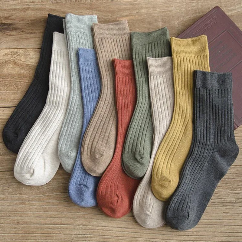 

4 Pairs Classic New Loose Socks Women 200 Needles Cotton Knitting Rib Solid Colors 11 Kinds of 4 Seasons Basic Daily Women Socks