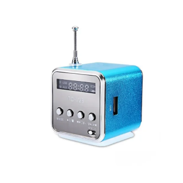 Blue TD-V26 цифровой мини FM радио Динамик Приемник с ЖК-дисплеем стерео громкий динамик Поддержка Micro TF карта Mp3 музыкальный плеер usb зарядка - Цвет: Blue