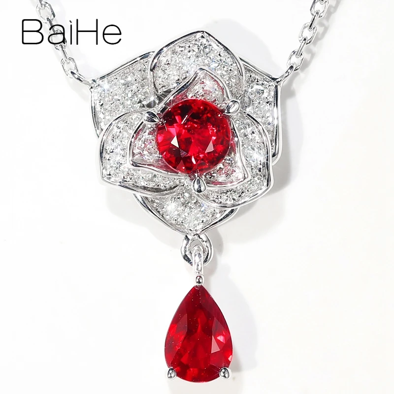 Женское колье из 18-каратного белого золота с натуральным Рубином 0 35 карат + 45 |