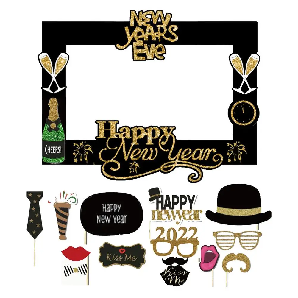 

15 Pieces New Years Eve Party Supplies 2022 Photo Booth Props Happy New Year Party Supplies With Photo Frame For New Year Part
