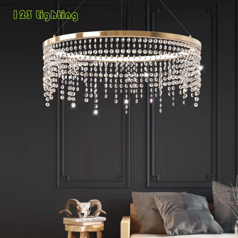 

Crystal LED Pendant Lights Parlor Hotel Room Restaurant Pendant Lamps Cord Adjustable Indoor Decoration Lighting Fixtures