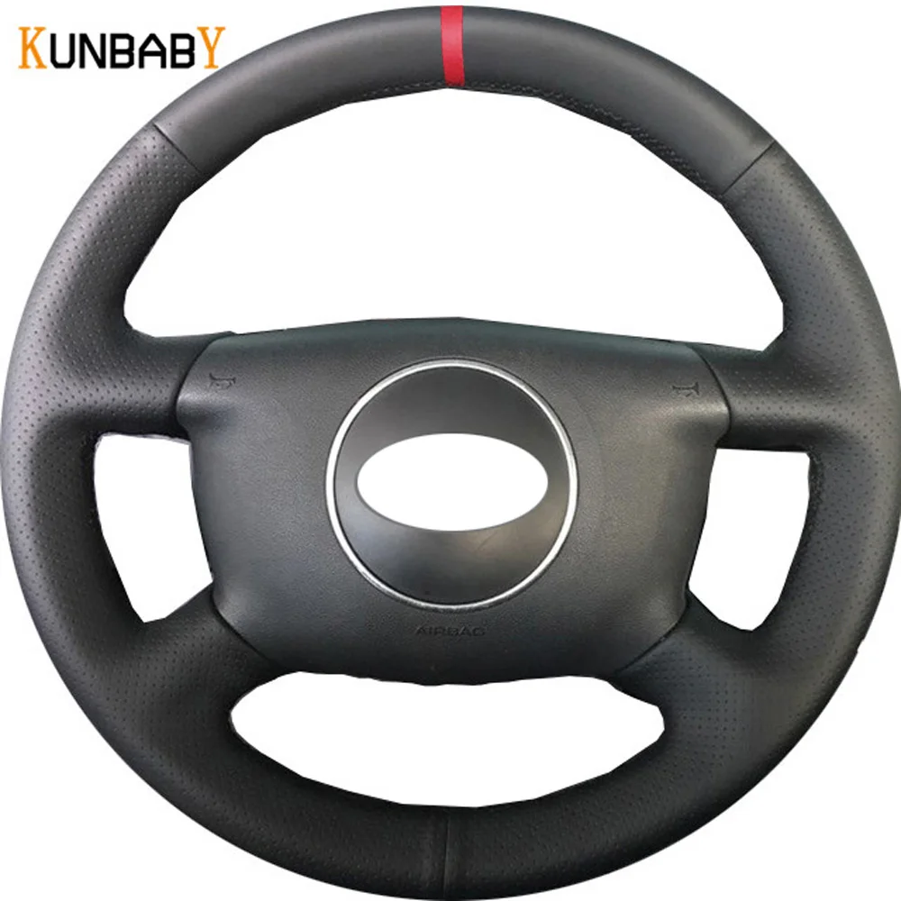 

KUNBABY Car Styling Genuine Leather Car Steering Wheel Cover Red Marker on Top for Audi A6 2000-2004 A3 2000-2003 A4 B6 2002