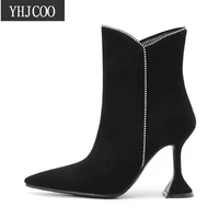 2021 new women fashion ankle boots sexy thin high heels pointed toe stiletto shoes noble comfort autumn winter boots big size 43