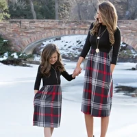 mother daughter dresses mommy and me nine point sleeve plaid patchwork dress family matching clothing women girls elegant dress