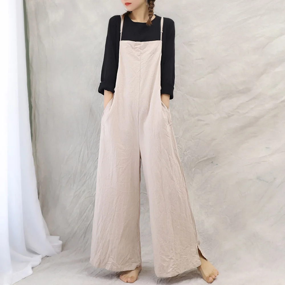 

Jumpsuit High Waist Loose Long Pants 2021 Spring Summer Cotton And Linen Retro Overalls Female Japanese Casual Breathable