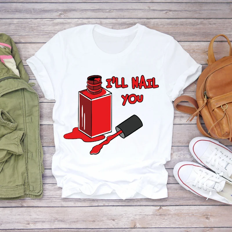 Женская летняя футболка с коротким рукавом и принтом ногтей 2020|Футболки| |