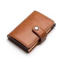 zovyvol hasp pu leather casual card holder protector smart wallet metal rfid aluminum box slim men women card case