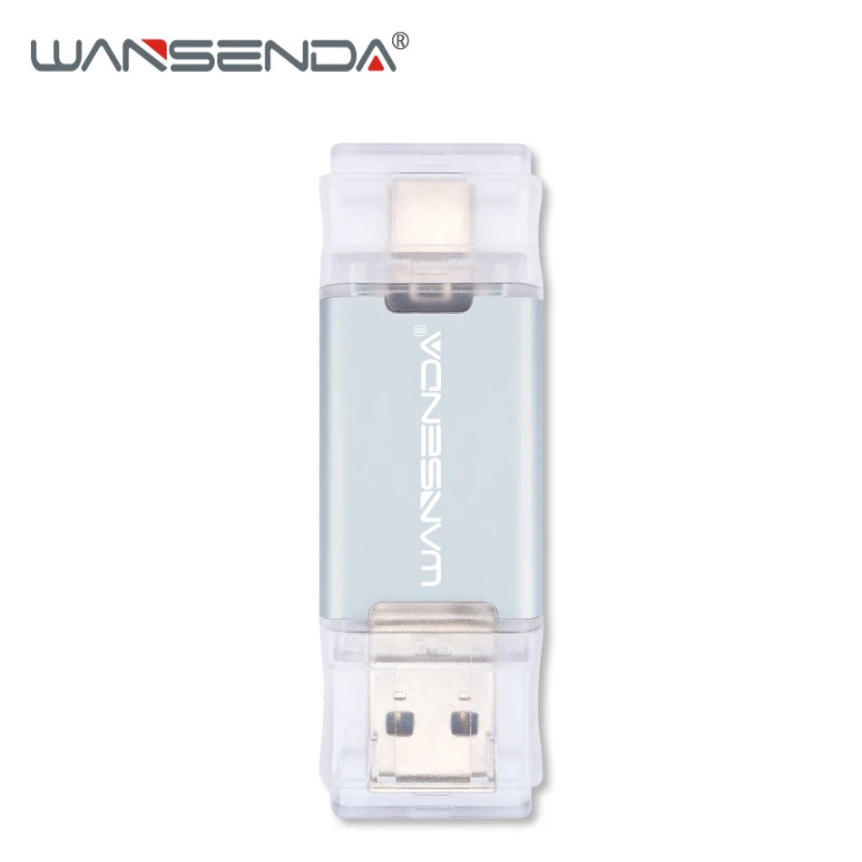 Серебристый WANSENDA 2 в 1 TYPE-C USB3.0 USB флеш-накопители 256 ГБ 128 Гб 64 ГБ 32 ГБ 16 ГБ флеш-накопитель для Android/PC Внешний usb-накопитель - Цвет: Серебристый