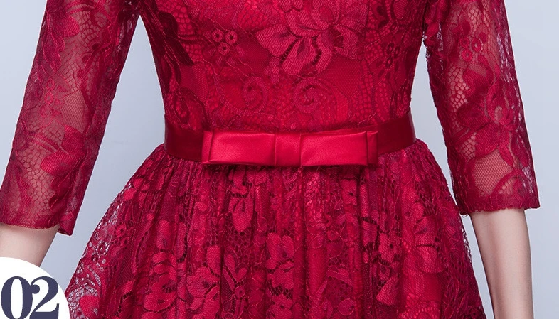 Vestidos de madrinha2019 новые кружевные платья с высоким воротом и 3/4 рукавом трапециевидной формы, Длинные Бордовые и красные дешевые платья подружек невесты до 50