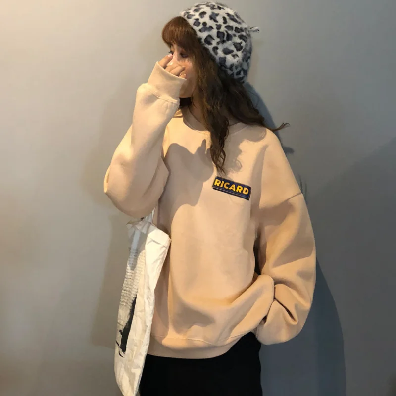 

Новинка осенне-зимние толстовки женские модные круглые цветные с длинными рукавами с принтом повседневные свободные женские пуловеры из б...