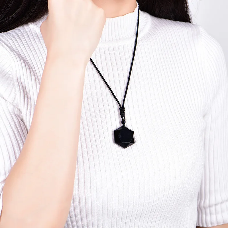 Черный обсидиан с шестью звездами счастливый амулет любовник натуральный камень