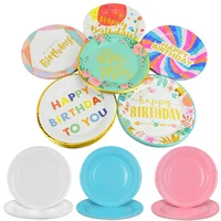 10pcslot 7inch party paper plates happy birthday disposable plate baby shower wedding party tableware banquet decor supplies