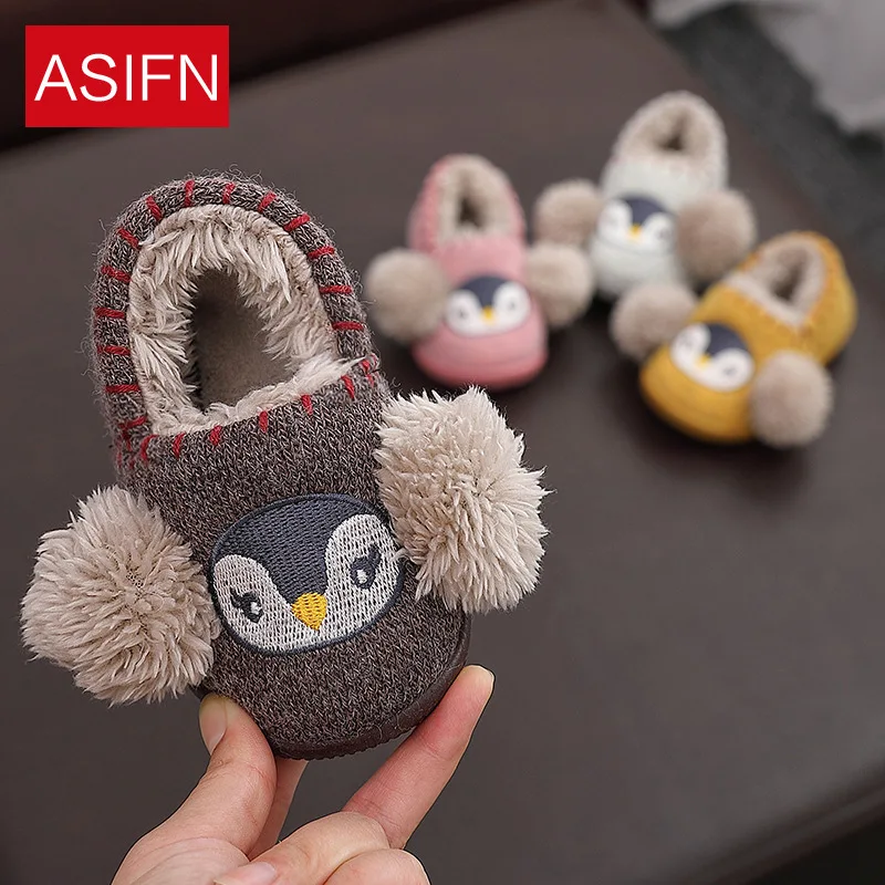 Cartoon cotton slippers women's anti-slip warm children cute wool cotton shoes women's Warm slippers