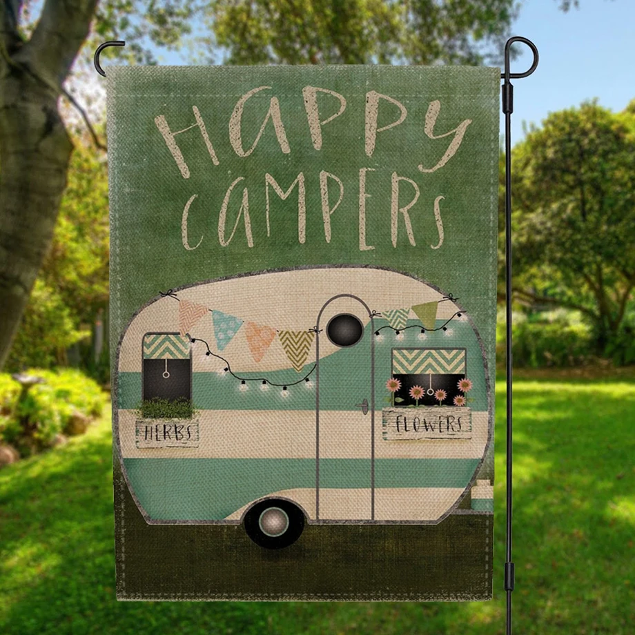 

Double-sided Happy Campers Camp Decor Garden Flag Banner with Windproof Rubber Stopper Clip 12.5''x18.5'' 32x47cm