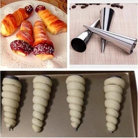 3 piecespack cone shape spiral croissant denmark horns pointed metal baking tool for diy making biscuits roll bread silver