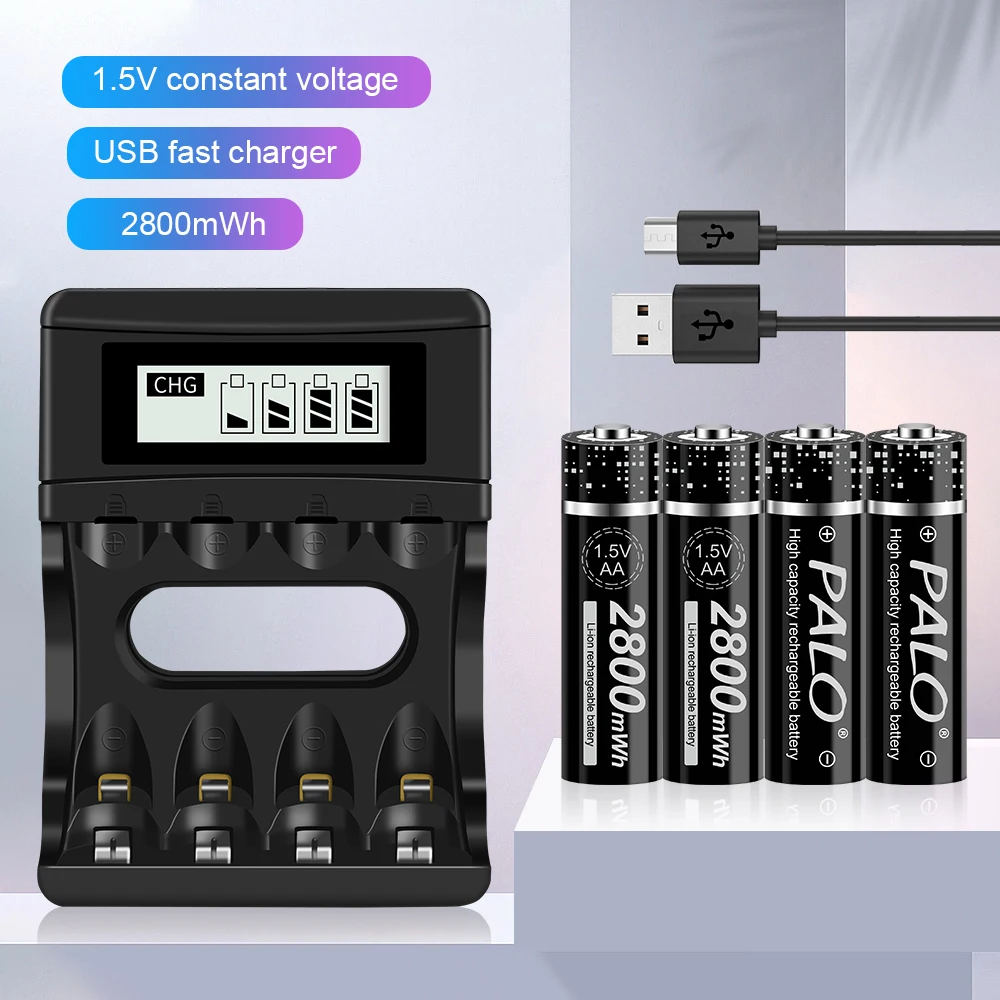 

PALO 1.5V AA Lithium-ion Rechargeable Battery AA 1.5V battery For Remote Control Electronic LED light Shaver 1.5V Batteries