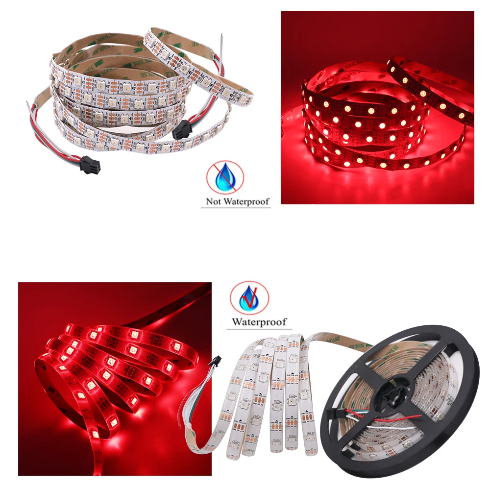 

DC 5V WS2812B RGB LED Strip Light SMD 5050 30/60/144 LEDs/M Full Color Pixel Lights Waterproof RGB LED Strip Flexible 1m 2m 5m