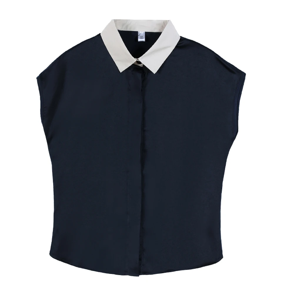 

Womens Tops And Blouses 2021 Summer Satin Shirts Plus Size Color Stitching Collar Tops Elegant Office Lady Casual Blouse Shirts