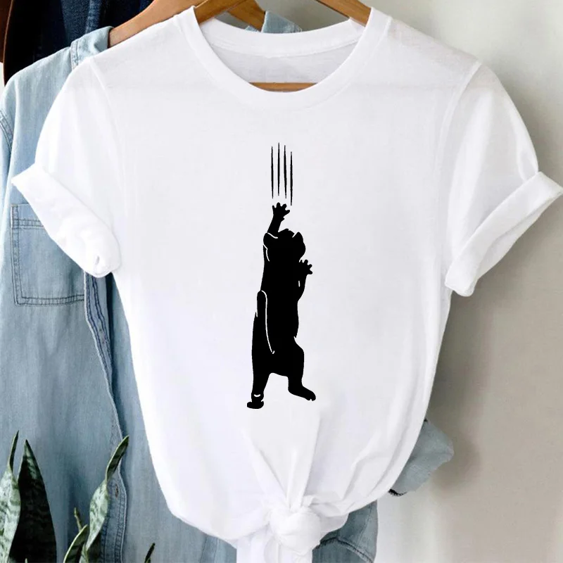 

T-shirts Women 2021 Cat Funny Cute Trend 90s Fashion Summer Clothes for Ladies Tshirts Fashion Short sleeve tee shirt femme