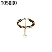 tosoko stainless steel jewelry nk chain leather rope sliding bead pull buckle adjusting bracelet bse214