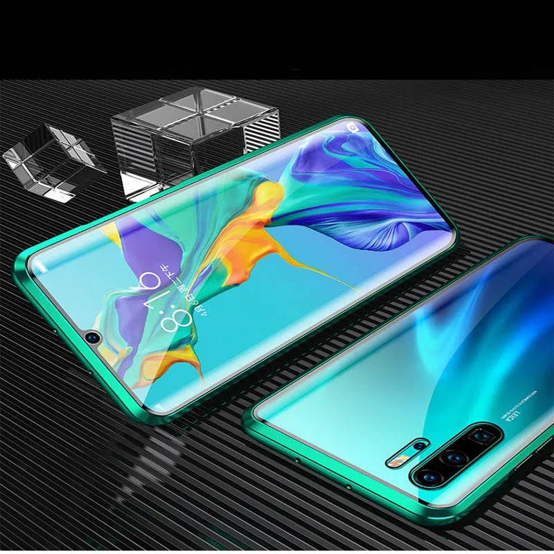 Переднее и заднее закаленное стекло металлический магнитный чехол для huawei mate 20Pro P 30Pro изогнутое стекло 360 ° защитный чехол