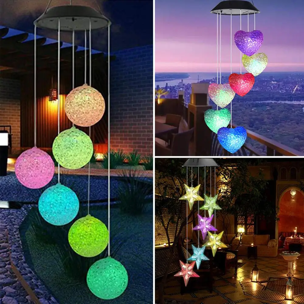 Меняющий цвет ветровой колокольчик на солнечной батарее цветной яркий