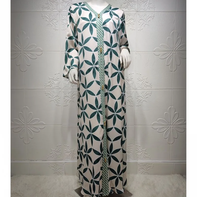 Женское платье макси с длинным рукавом V образным вырезом и цветочным