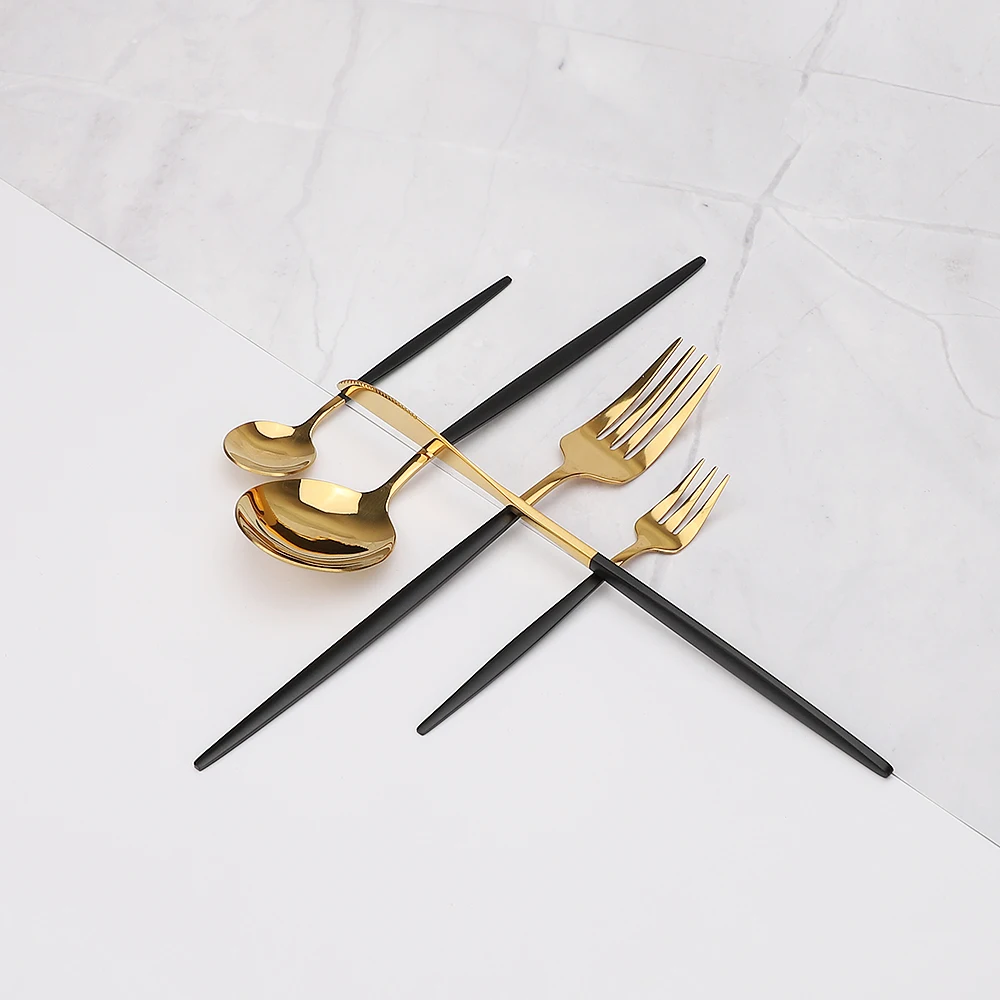 

Black Gold Cutlery Set 20pcs Dinner Knife Fork Spoon Flatware Cutlery with Gife Box Dinnerware Set Stainless Steel Tableware Set