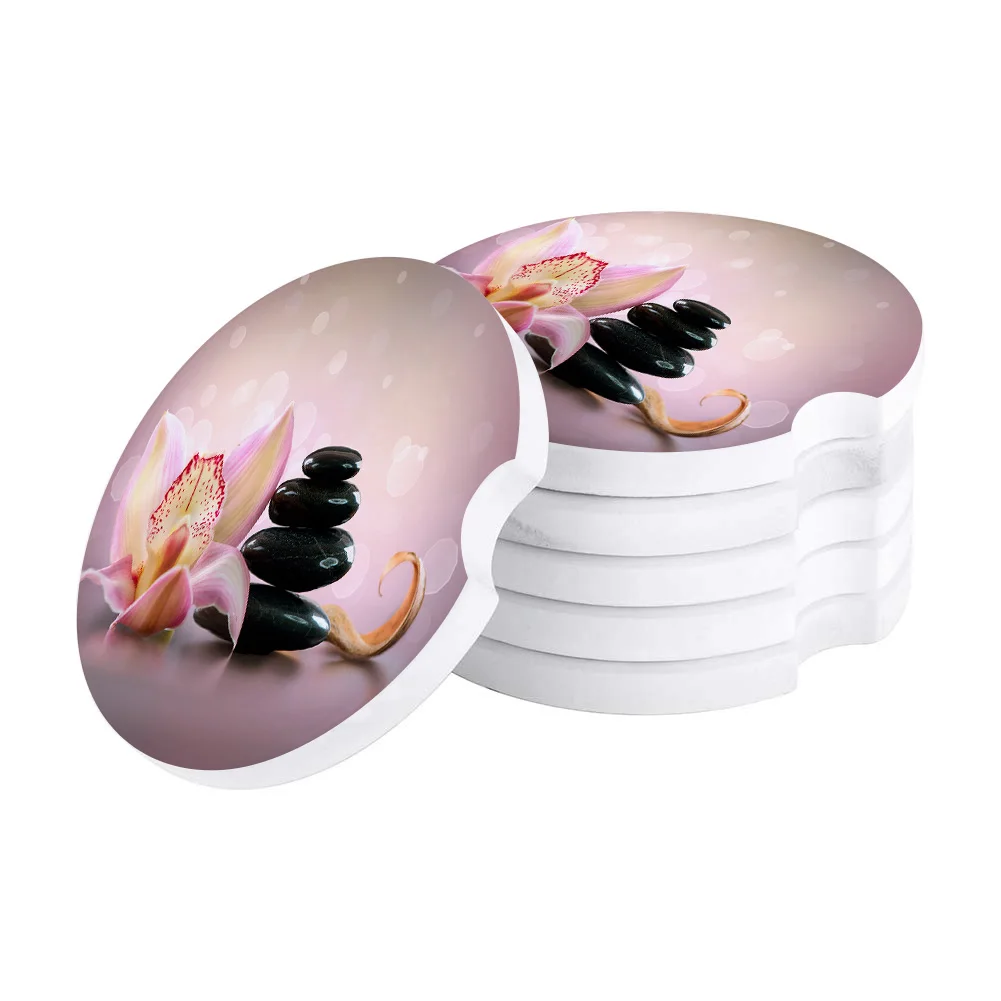 Спа камни цветок маленькие круглые керамические автомобильные подставки набор