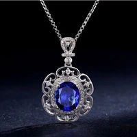 925 new fashion temperament hollow sapphire pendant inlaid zircon high end clavicle necklace for women elegant jewelry wholesale