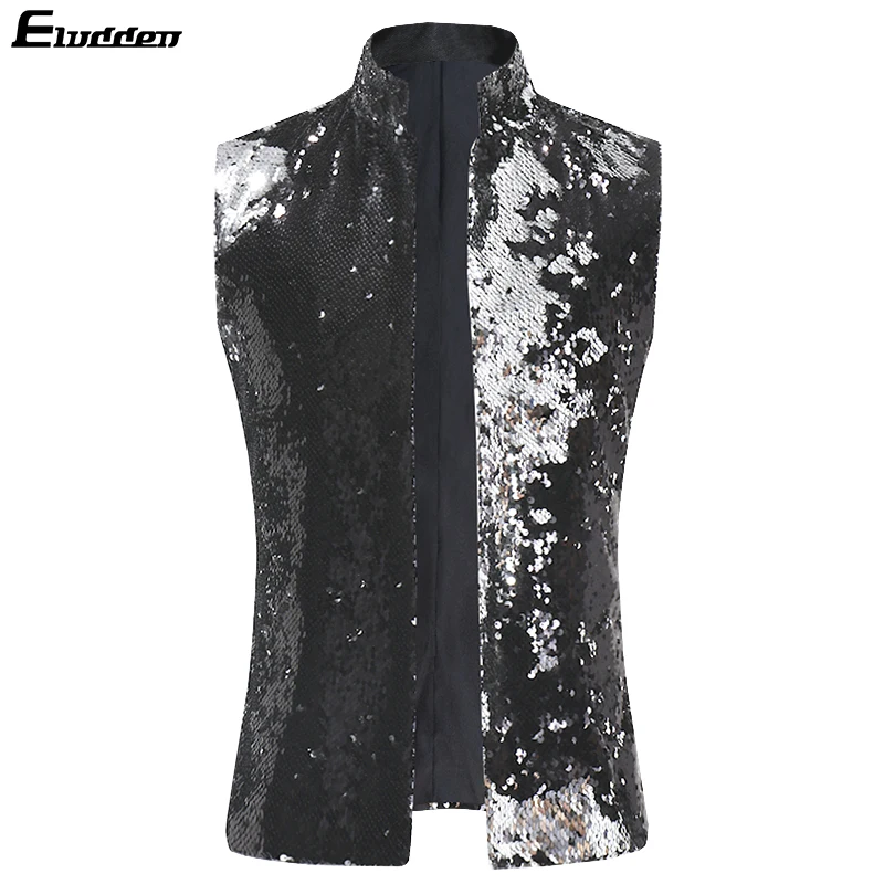 Мужской костюм-куртка жилет двухсторонний с блестками для выступлений на