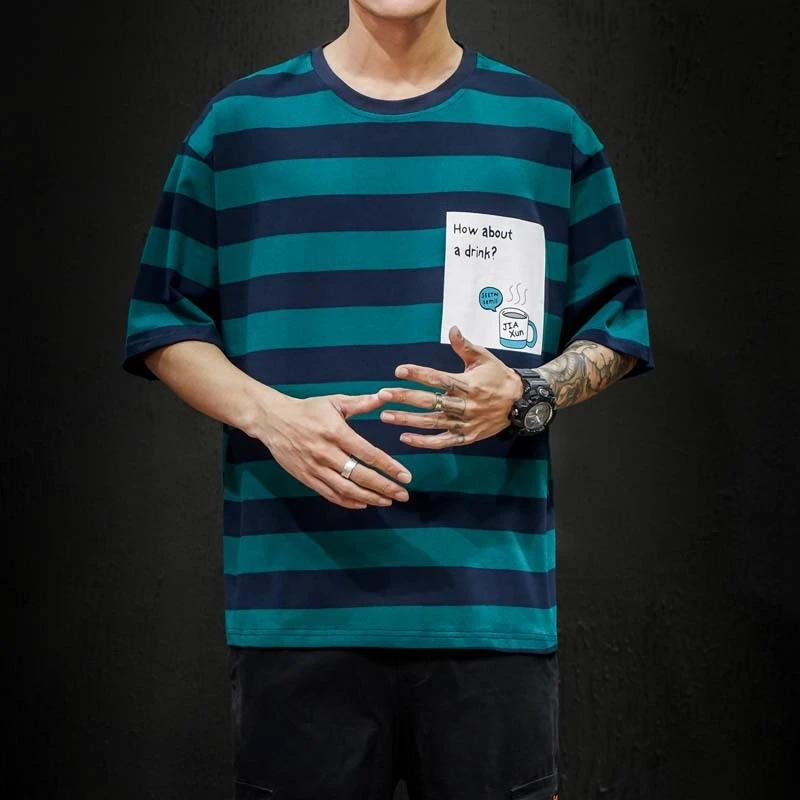 

Fashion Mens Black White Striped T-shirt Summer Casual Tshirts Male Streetwear Cotton T Shirt Plus Size Oversized Clothing Tees