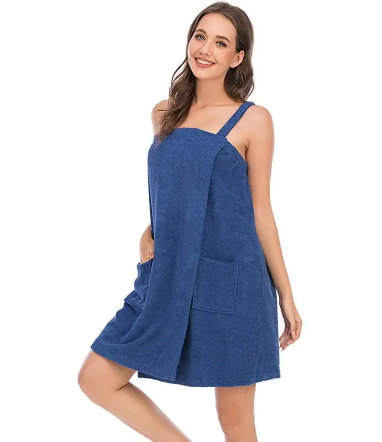 

2021 Women's Adjustable Bath Towel Nightgown Bath Dress, Bath Wrap Towel Beach Towel Shower Sling Dress Double Pocket + Headband