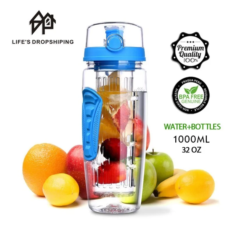 

1L BPA Free Fruit Infuser Juice Shaker Sports Lemon Water Bottle Tour hiking Portable Climbing Camp Fruit Drinking detox Bottles