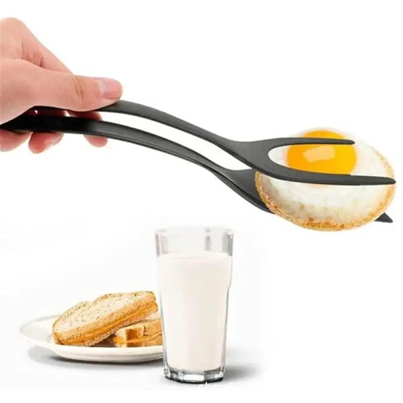 

2 In 1 Multipurpose Non-stick Food Clip Fried Egg Cooking Turner Pancake Spatula Pizza Barbecue Bread Clamp Thicken Smooth Tong