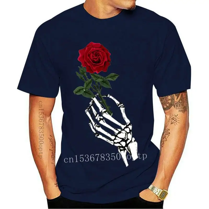 

New 2021 Men's Rose Flower Pattern Printed Fashion Casual Tee Men's Summer Tops Short Sleeve Round Neck T Shirt