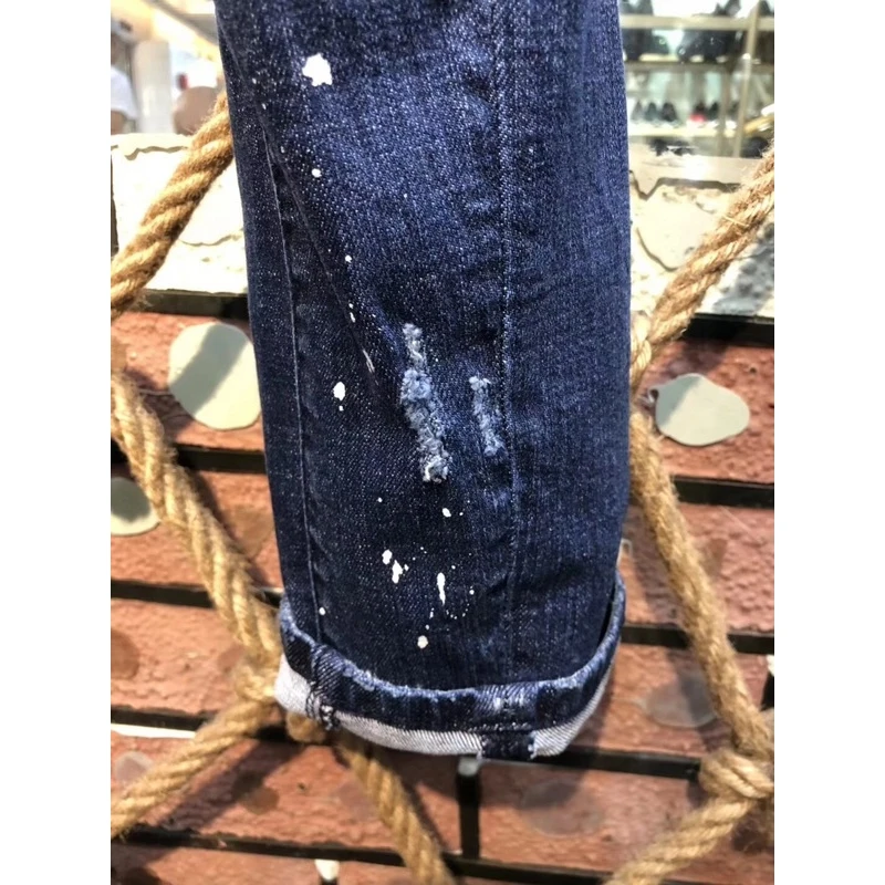 

Top 2020 New Straight Embroidery Jeans Men Streetwear Destroyed Ripped Punk Hip Hop Pencil Biker Patch Trousers Ripped jean