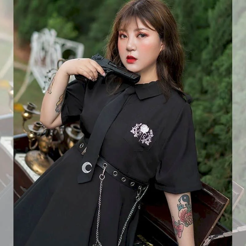 

2021 Summer New Oversized Women's Net Red Fat Sister Cover Meat Thin Dress Female Age Reduction Black Mid-length Skirt Female