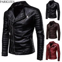 obique zipper motorcycle leather jacket men 2018 stylish striped winter windproof casaco masculino pu leather jackets coats mens
