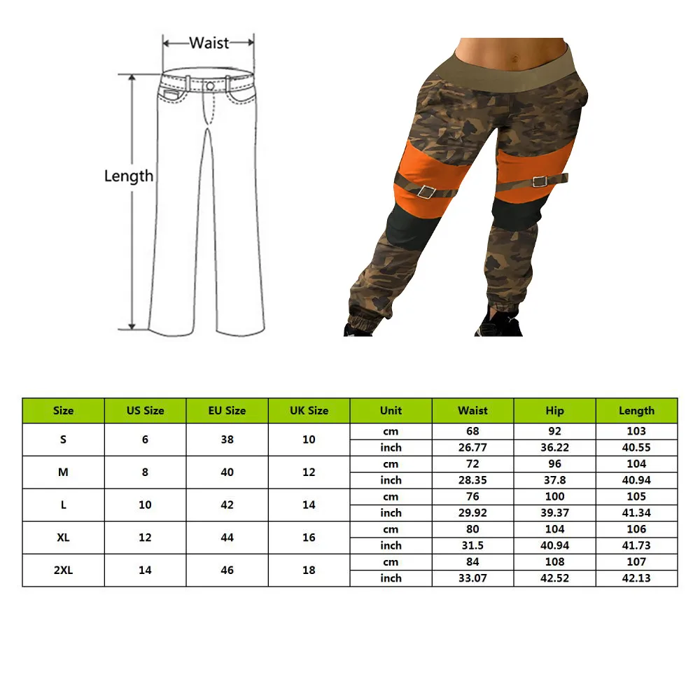 

2021 Spring Autumn Cargo Pants Casual Elastic Buckle Camouflage Sweatpant Overall Women Patchwork High Waist Trousers Streetwear