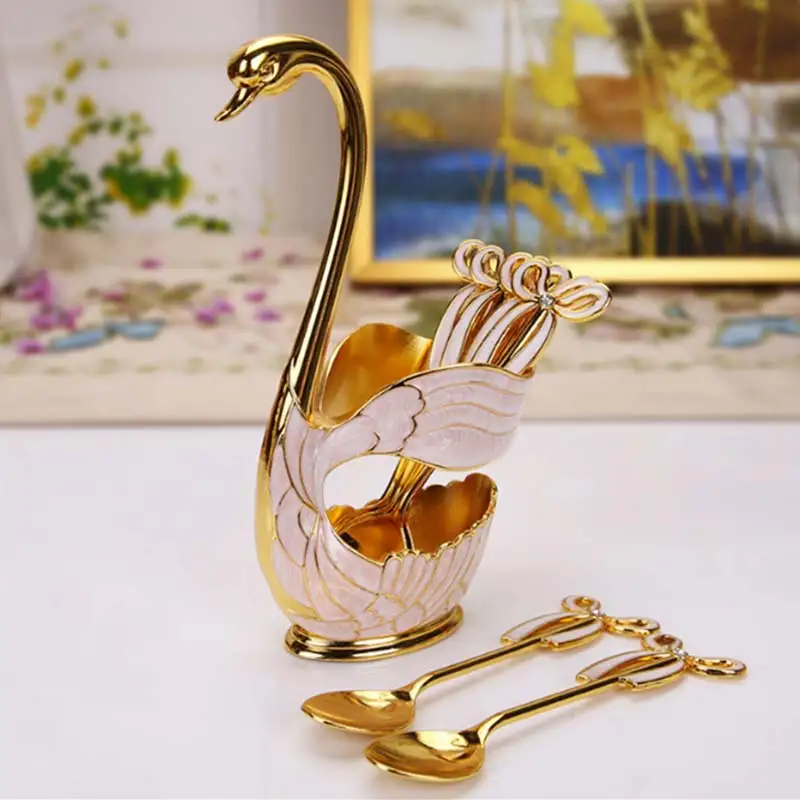 304 Stainless Swan Fork Spoon Stand Holder Fruit Forks kitchen Set Cutlery Cake Dessert Snack Tableware | Дом и сад