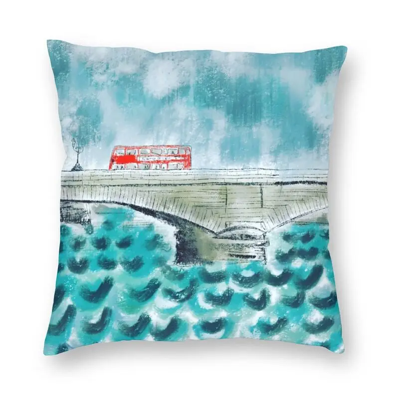 

Personalized Putney Bridge Thames River London Pillow Case Decoration Double-sided Printed British Red Bus Cushion Cover for Car