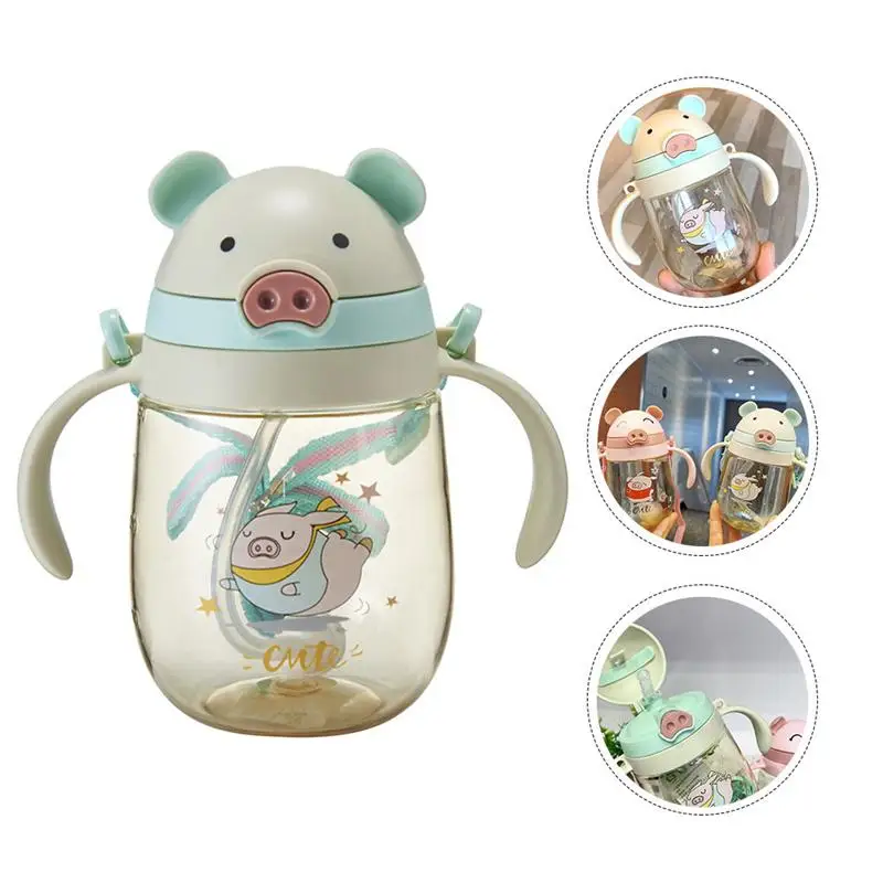 

1Pc Piglet Shaped Drinking Cup Double Handle Water Cup Children Kettle (Green)