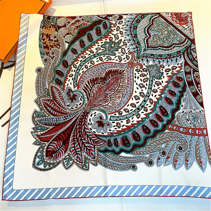 

Брендовый дизайнерский платок 90 см, твиловый Шелковый квадратный шарф, Женская шаль, брендовый хиджаб, бандана, ручная работа, завитые голов...