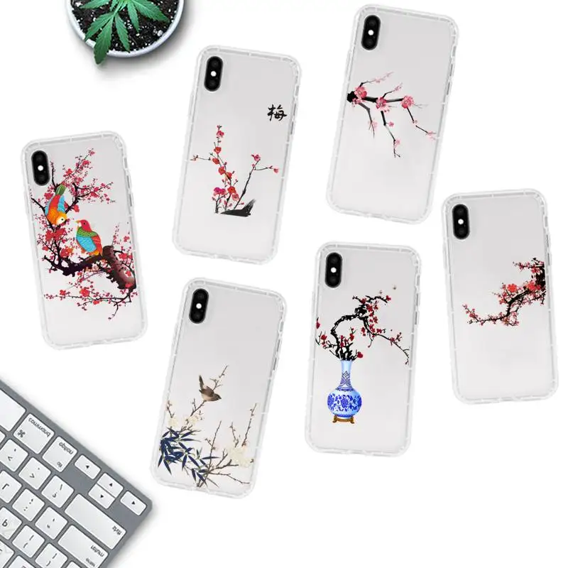 

Chinese style Plum blossom Phone Case for iPhone 11 12 13 mini pro XS MAX 8 7 6 6S Plus X 5S SE 2020 XR clear case