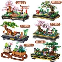 idea mini block potted plants build brick peach cherry blossoms pine chinese and japanese bonsai succulent model figures toys